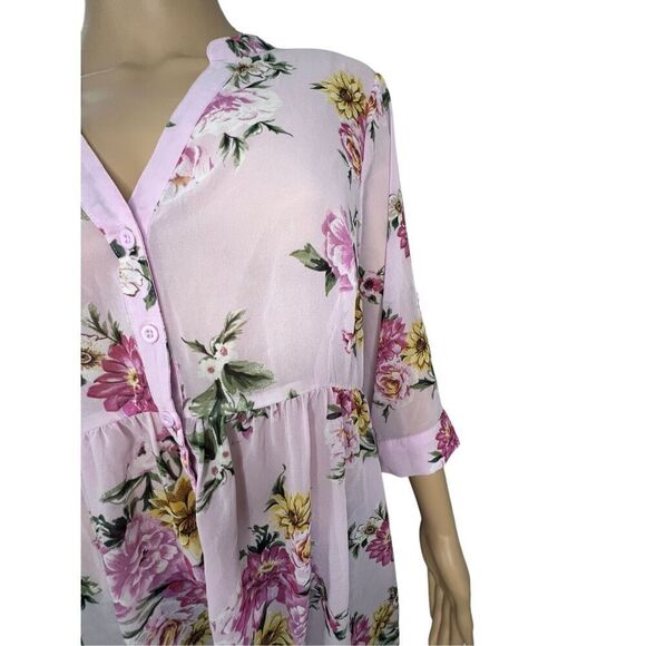 Torrid Floral Pattern Sheer Button Up Half Sleeve Flowy Blouse - Picture 2 of 5